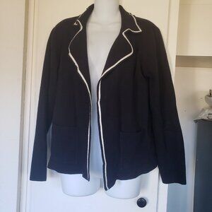 Eva & Paige Black Sweater Jacket with white piping Size 1X